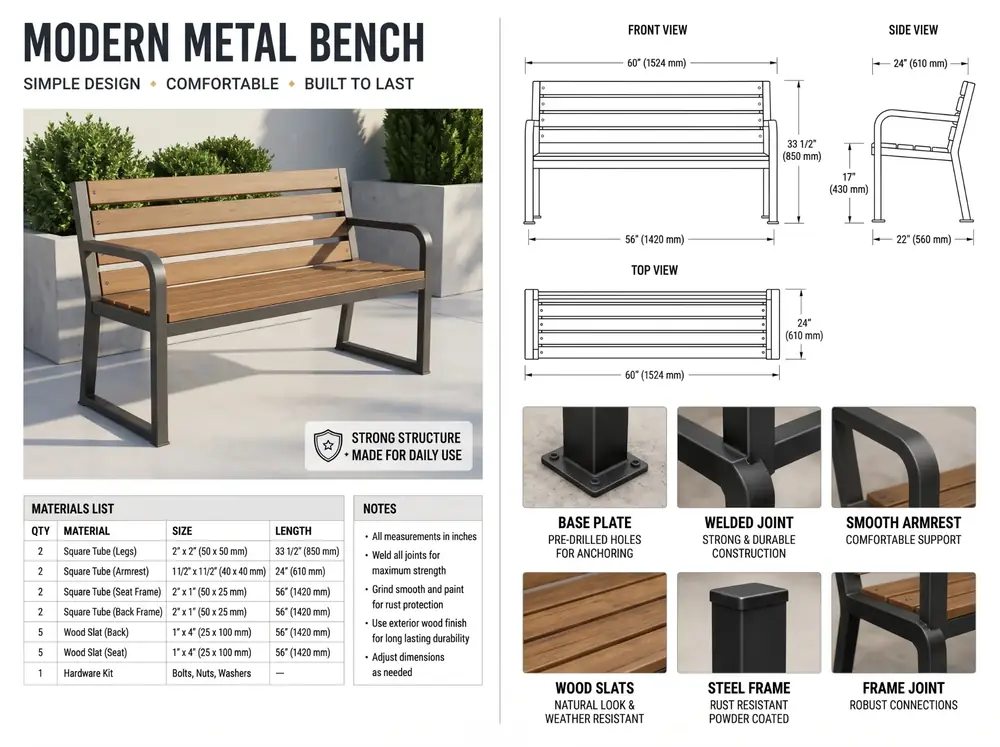Modern Metal Bench plan preview